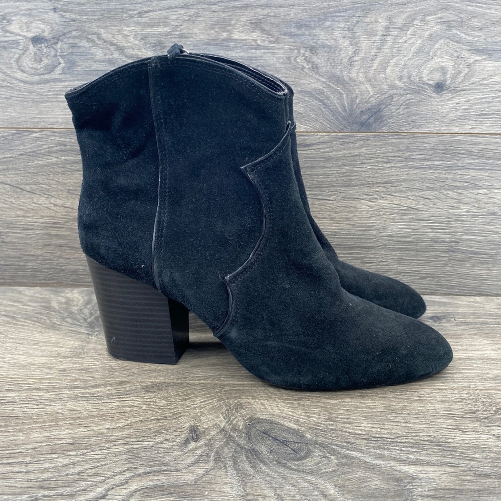 Zara Basic Suede Ankle Boots Womens 40 Black Western Block Heel